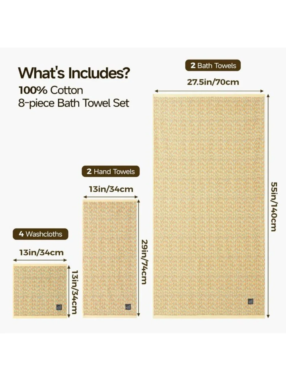 8-Piece Yellow Towel Set - 2 Bath Towels, 2 Hand Towels, 4 Washcloths, Soft